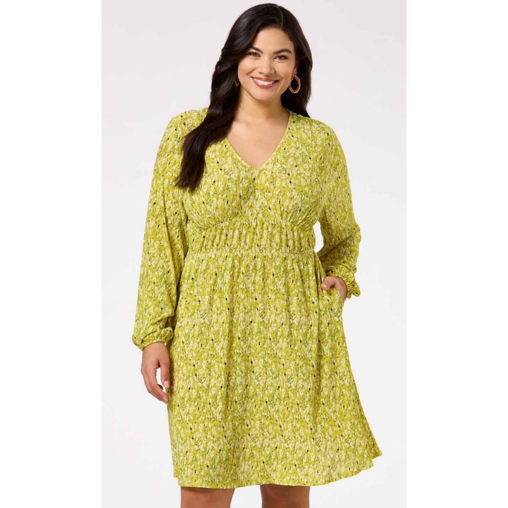 Cato Light green Smocked V-Neck Blouse 3/4 Sleeve